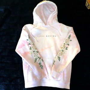 Small Civil Regime light pink hoodie with embroidered roses
